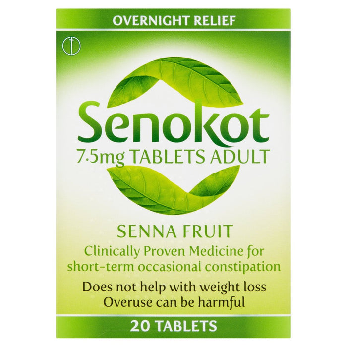 Senokot 7.5mg tabletas 12 años+ para alivio de estreñimiento 20 por paquete