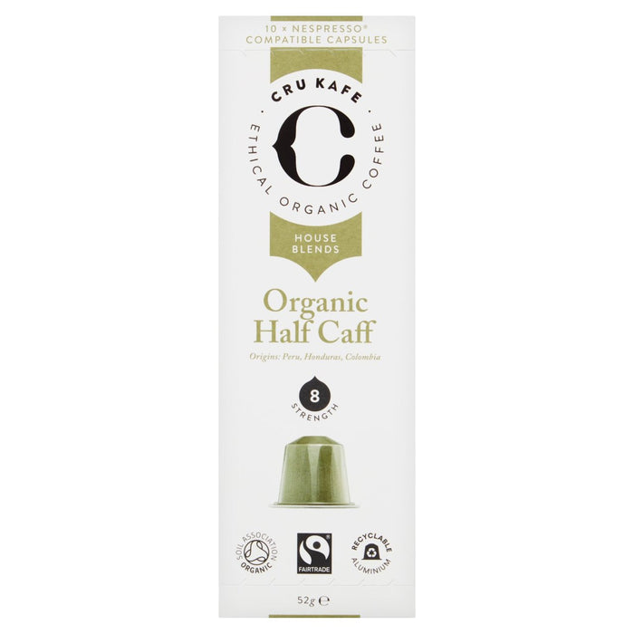 Cru Kafe Organic Half Caff Nespresso Capsules compatibles 10 par paquet