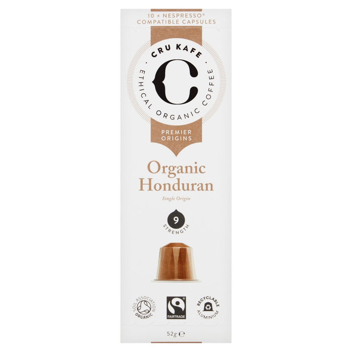 CRU KAFE Organic Honduran Single Origin Nespresso Cápsulas compatibles con 10 por paquete
