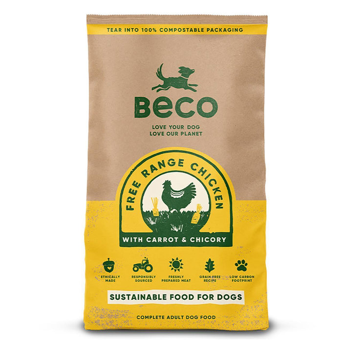Pollo Free Range de Beco con comida para perros seco de zanahoria y achicoria