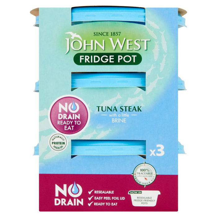 John West kein Abfluss Thunfischsteak -Töpfe Sole 3 x 110g