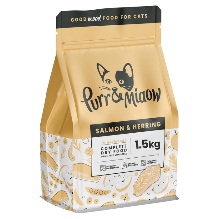 Purr & Miaow Grain naturel Saumon gratuit et Herring Adult Cat Aliments 1,5 kg